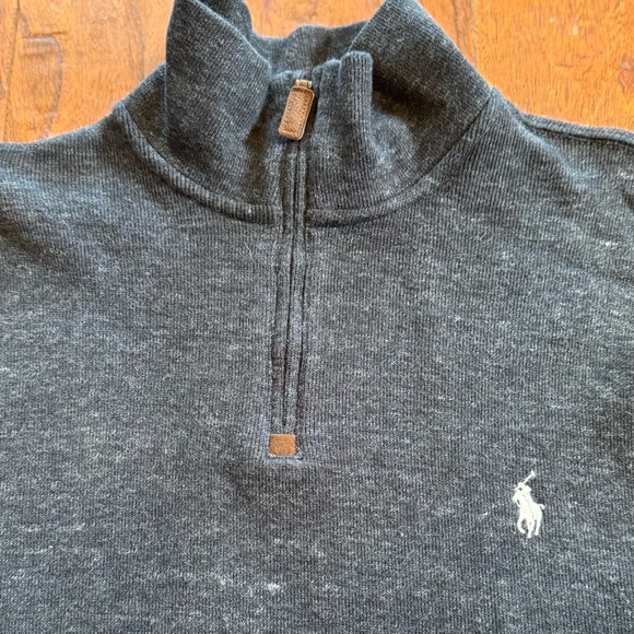 POLO RALPH LAUREN Size LG Cotton Black Dark Gray Pony 1/4 Zip Sweater - Picture 3 of 8